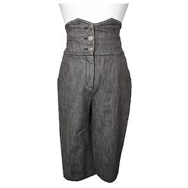 Chanel Calça Bermuda de cintura alta cinza Marrom