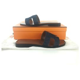 Hermès Sandali Oran in denim Blu