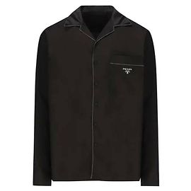 Prada Logo Printed Silk Long Sleeve Shirt Black