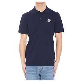 Moncler Gestreifter Piqué Baumwoll-Polohemd Blau