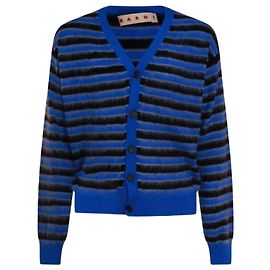 Marni Brown Wool Mohair Stripe Cardigan Blue