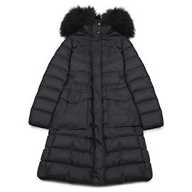 Moncler Long Down Jacket with Shearling Trim Black