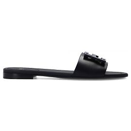 Fendi Baguette-Leder-Slides Schwarz