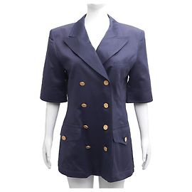 Escada Women's Short Sleeve Collar Navy Jacket Blue