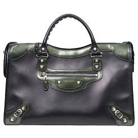 Balenciaga Borsa da moto urbana verde e nera Nero