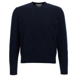 Thom Browne Crew Neck Pullover Sweater with Intarsia Design Blue