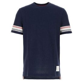 Thom Browne Kurzarm-T-Shirt aus strukturiertem Baumwollstoff Blau