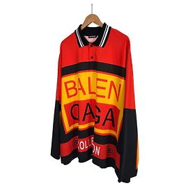 Balenciaga Polo Rugby Oversize con Grande Logo a Maniche Lunghe Rosso Rosso