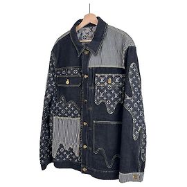 Louis Vuitton Giacca Blouson da Lavoro in Denim Nigo Crazy Mix Nera Nero