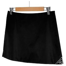 Prada Luxury Biarr Women's Big Triangle Logo Re-Nylon Mini Skirt Black Black