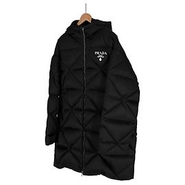 Prada Men's Triangle Logo Re-Nylon Down Coat Long Padding Jacket Black XXL Black