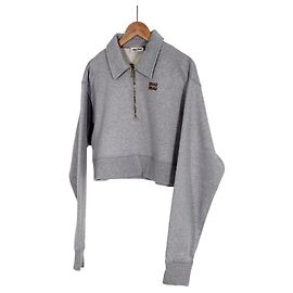 Miu Miu Sweatshirt Oversized à Col Zippé Biar Luxe Gris Marron