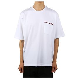 Thom Browne Camiseta de algodão com bolso e etiqueta RWB Branco