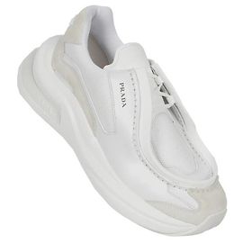Prada Baskets en cuir brossé Blanc
