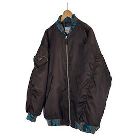 Prada Raf Simons Nylon Triangle Logo Pocket Knit Bomber Jacket Brown Brown