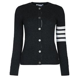 Thom Browne Stripe Round Collar Cashmere Cardigan Brown