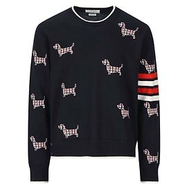 Thom Browne Pull Hector Relaxed en Laine Bleu