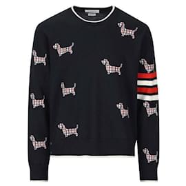 Thom Browne Wool Bar Relaxed Hector Pullover Blue