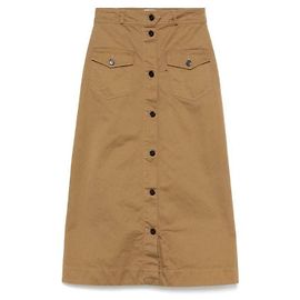 Saint Laurent Saia Midi em Sarja de Algodão Marrom