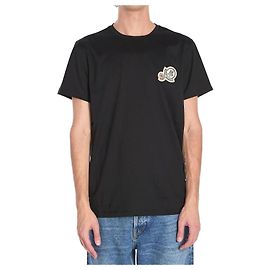 Moncler T-shirt in cotone con patch doppio logo Nero