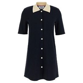 Thom Browne Solid Double Face Knit Polo Dress Blue
