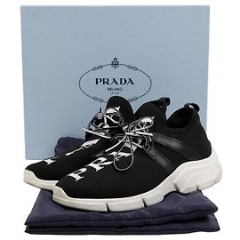 Prada Strick-Logo-Sneaker Schwarz