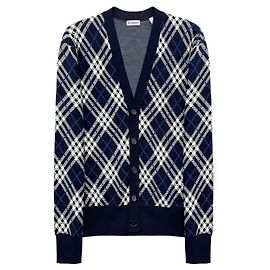 Burberry Plaid Embroidered Wool Blend Check Cardigan Blue