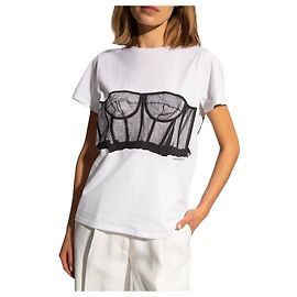 Alexander Mcqueen Camiseta de manga curta com corpete de renda Branco