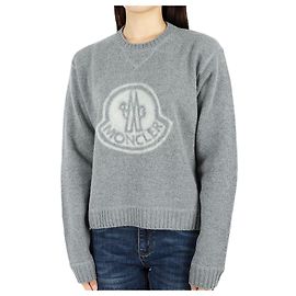 Moncler Damen Großes Patch-Logo Strickwolle Grau Braun