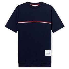 Thom Browne T-shirt a maniche corte a coste alta con rifinitura RWB verticale Blu