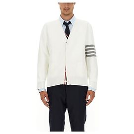 Thom Browne V-Ausschnitt-Cardigan aus Baumwolle Milano Weiß