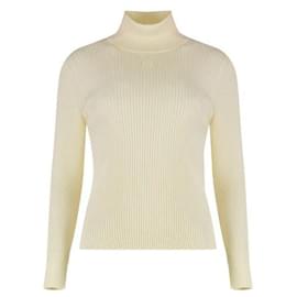 Céline Hochkragen-Wollpullover Weiß