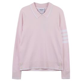 Thom Browne Polo Pullover de Malha com Acabamento em Viscose Jersey para Mulheres Rosa