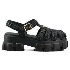 Prada Sandali in Crochet Monolith Cage Nero