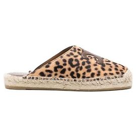 Céline Mule Espadrille en Cuir à Imprimé Léopard Marron