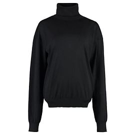Saint Laurent Wollpullover mit Rollkragen und Logo Schwarz