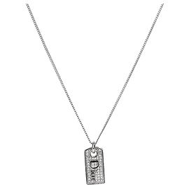 Dior Cubic Plate Silver Necklace Silvery