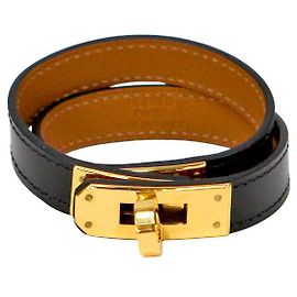Hermès Black Leather Kelly Double Tour Bracelet Black