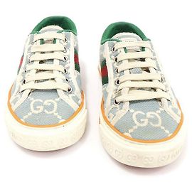 Gucci Zapatillas de Tenis para Mujer en Algodón Stretch GG Azul Claro con WEB Azul