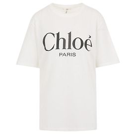 Chloé T-shirt blanc à manches courtes avec imprimé logo Blanc