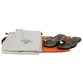 Sandali Hermès Oran Bronzo Pelle Epsom 36 D'oro