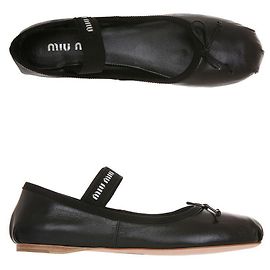 Miu Miu Schwarze Lederballettschuhe XUU Schwarz