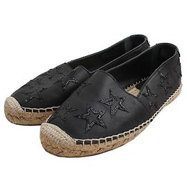 Saint Laurent Black Sequin Leather Espadrille Black