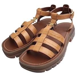 Céline Camel Wani Pattern Strap Sandals Brown