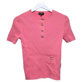 Chanel Rosa gestricktes T-Shirt mit kurzen Ärmeln Pink