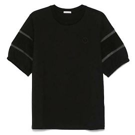 Moncler Camiseta de algodão com acabamento em seda Preto