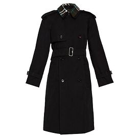 Burberry Long Detachable Collar Gabardine Trench Coat Black