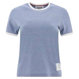 Thom Browne Ringer-Jersey-T-Shirt mit RWB-Besatz an der Seite Blau