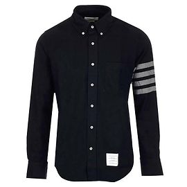 Thom Browne Solid Flannel Bar Name Tag Straight Fit Shirt Blue