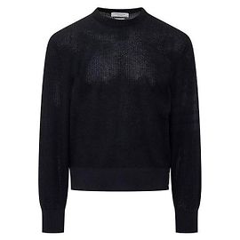 Thom Browne Wool Crepe Bar Relaxed Fit Pullover Knit Blue